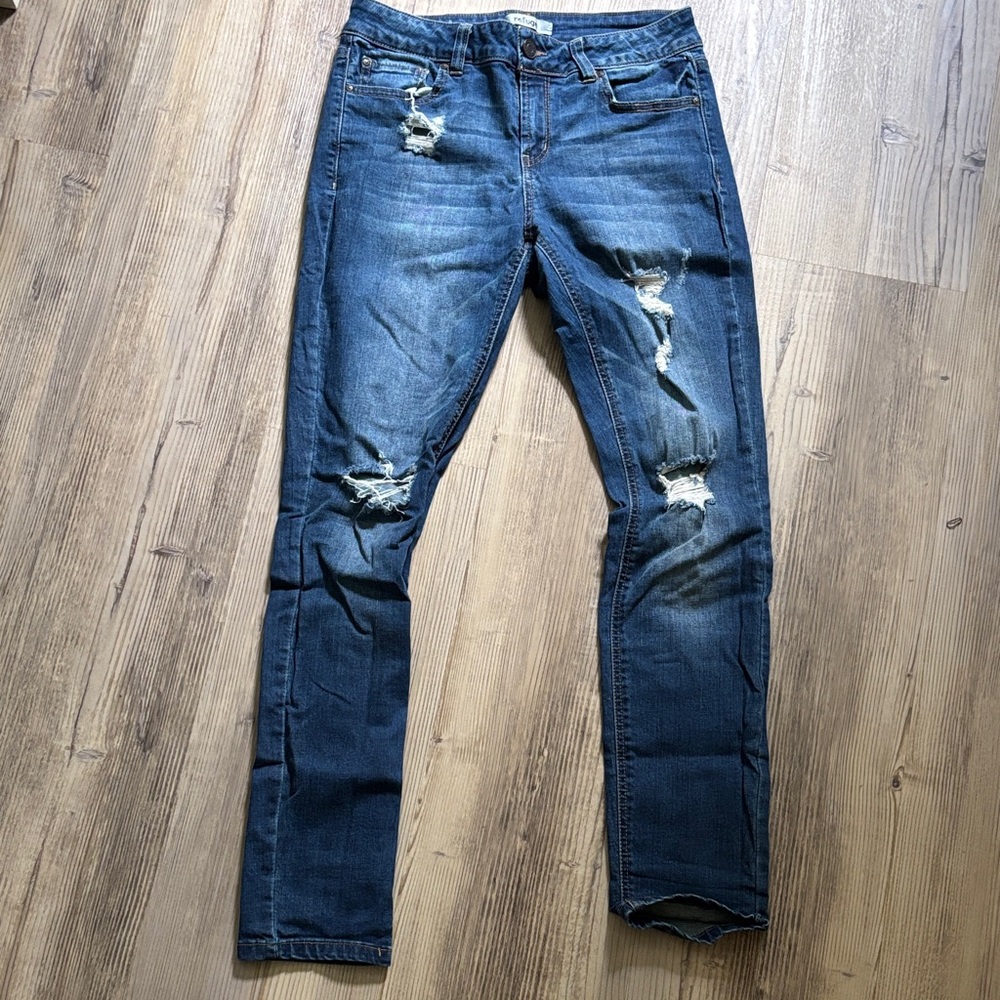 Refuge Dark Blue Distressed Skinny Jeans
